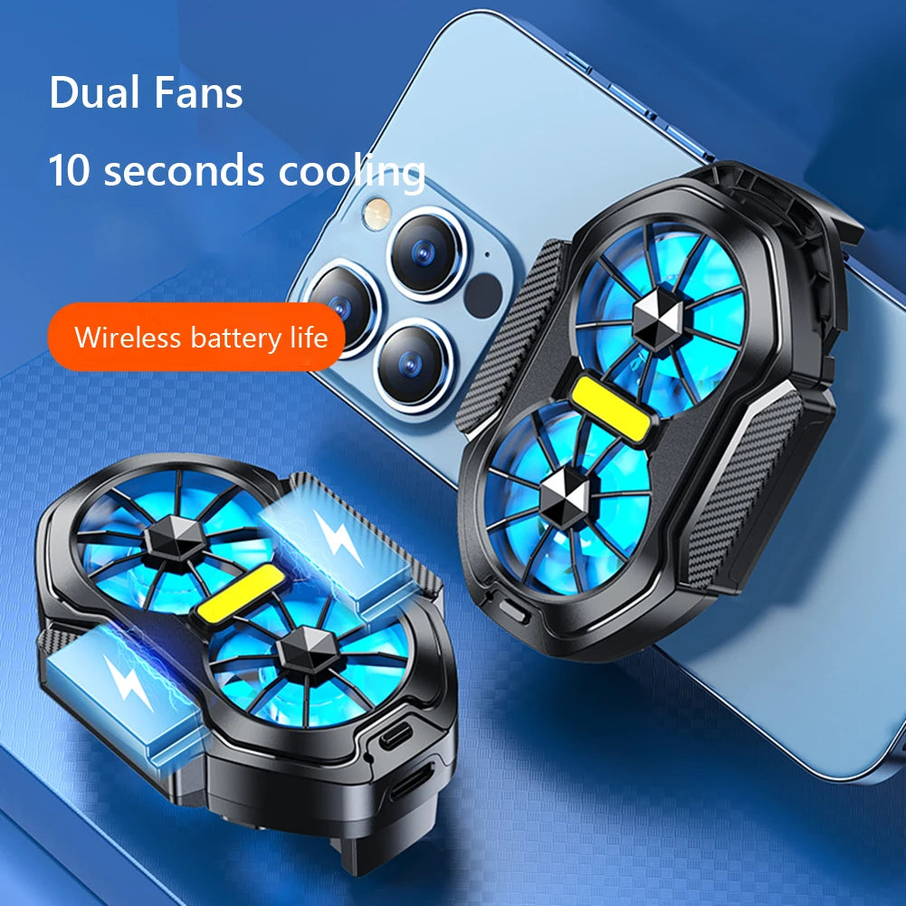 Dual Fan Rechargeable Mobile Phone Cooler for Android IOS PUBG Gaming Radiator Game Cooler Portable Cooling Fan with Blue Light