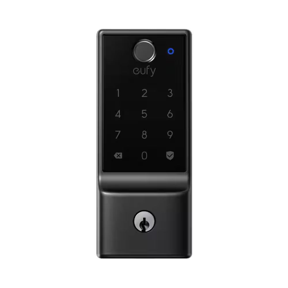 E31 Black Thumb-Turn Smart Lock Deadbolt with Fingerprint Entry (Compatible with Apple Homekit, Matter, and Many More)