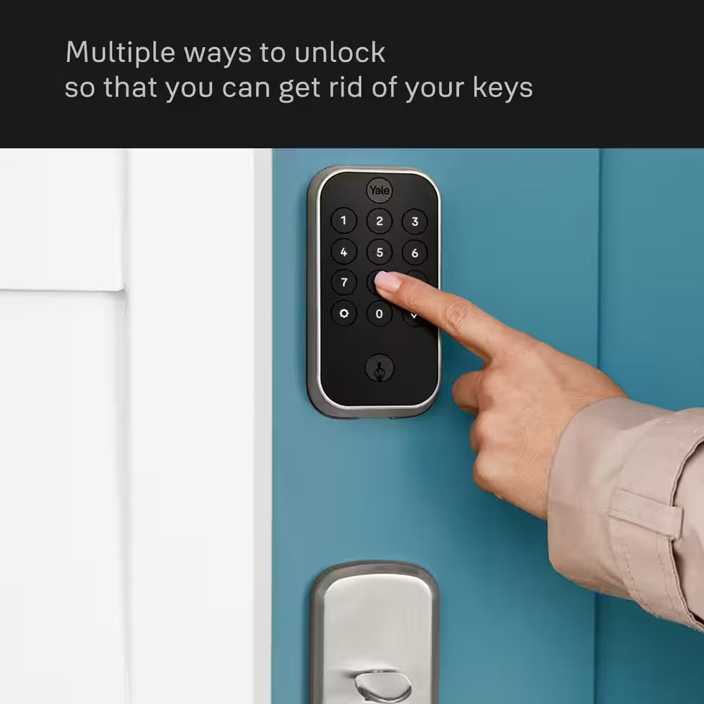 Assure Lock 2; Smart Door Lock with Bluetooth and Pushbutton Keypad; Satin Nickel