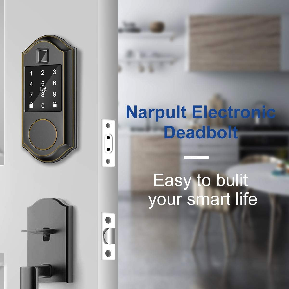 Smart Door Lock, Fingerprint Electronic Deadbolt Door Lock, Keyless Entry Door Lock Featuring Auto-Locking, Smart Door Lock for App/Fobs/Biometric/Codes/Keys, Works with Alexa - ORB Bronze