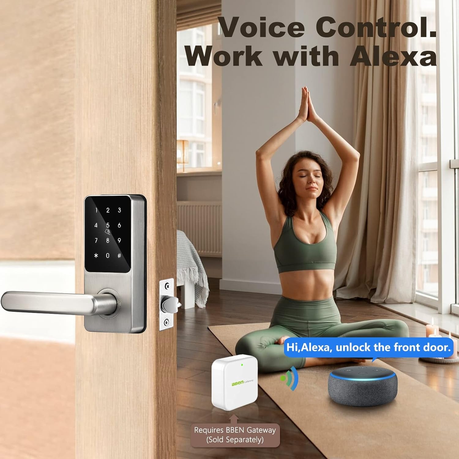 BBEN Smart Keyless Entry Door Lock with Reversible Handle, Touchscreen Keypad, Electronic Digital Bluetooth Front Door Lock, Biometric Door Lock, Auto Lock,For Home Apartment Office