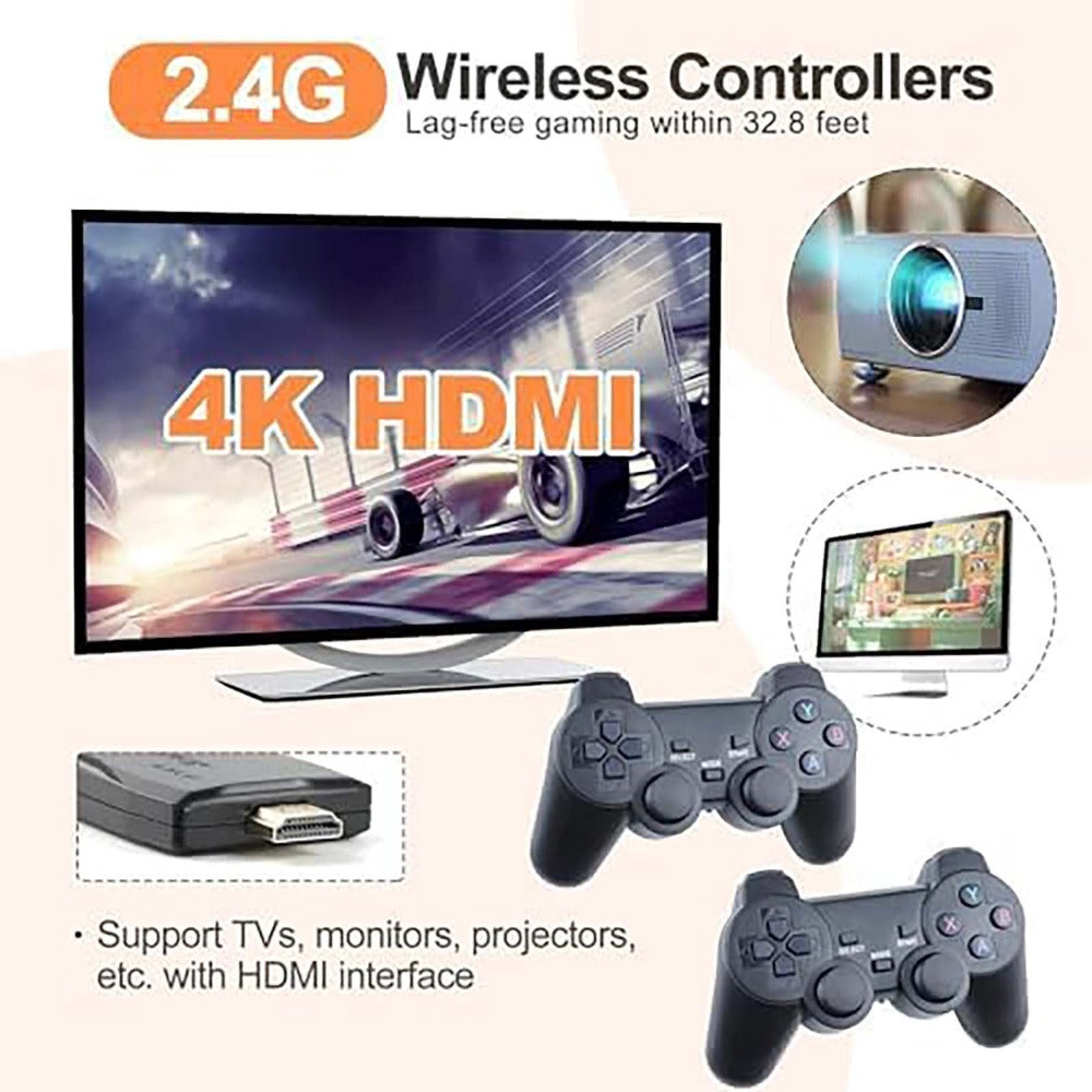 M8 Portable Mini Gamepad, Plug & Play, with 2 Wireless Controllers and a 64G Micro SD Card, HDTV Game Console