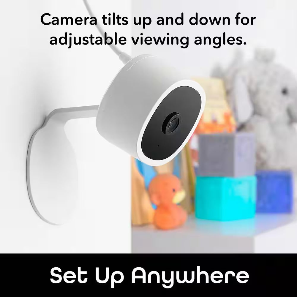 Vision 2K Wired Plug-In Indoor Smart Security Camera, Flexible Stem, Night Vision, Two-Way Talk, Live View, White