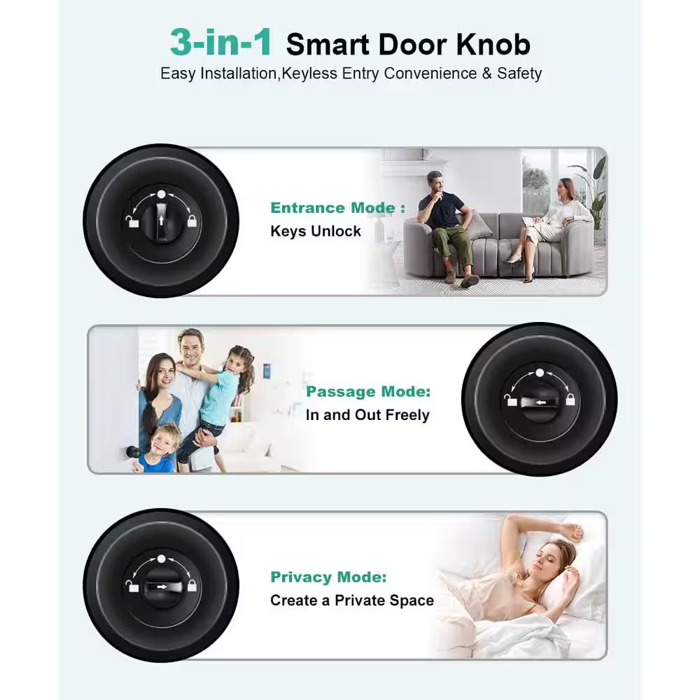 Smart Biometric Fingerprint Door Knob in Black