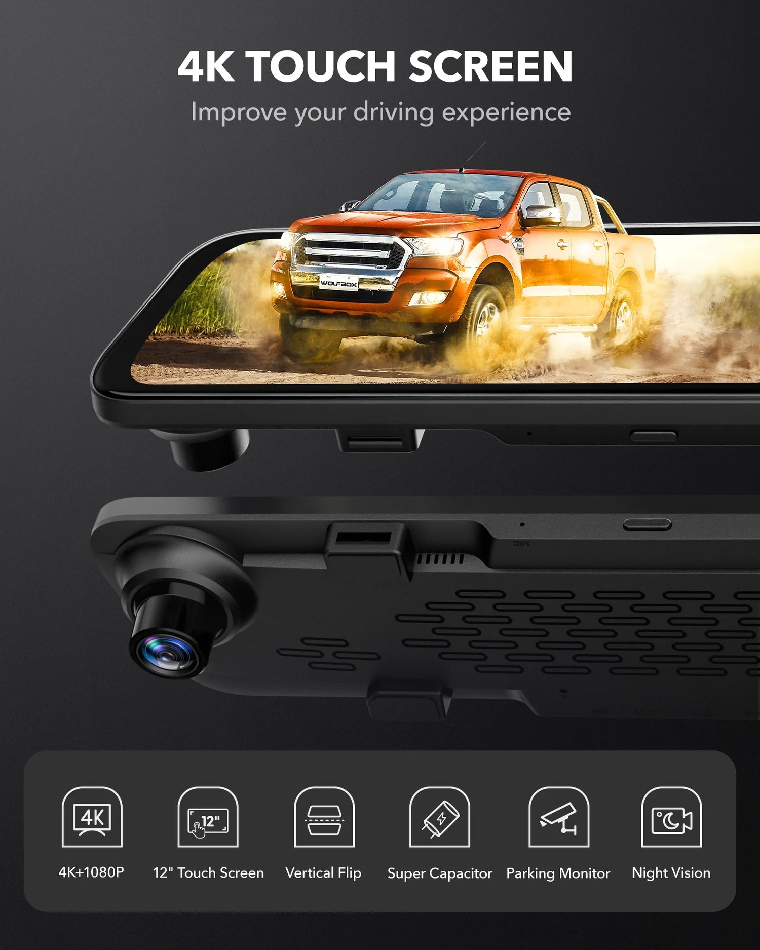 Mirror Dash Cam, 4K Front and 1080P Rear Dashcam, 12" Backup Camera with Night Vision, AI Dash Cam, Free 32GB Card