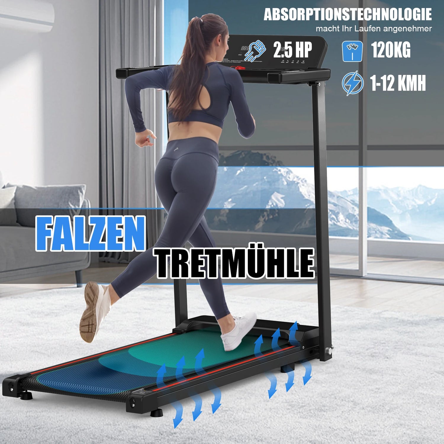 [EU Direct]  Q30-6 2.5HP 2 in 1 Folding Treadmill - 12Km/H Speed | Tablet Cup Holder | LED Display | 120KG Load | Smart App | Compact & Portable for Home Office Walking, Running, and Jogging