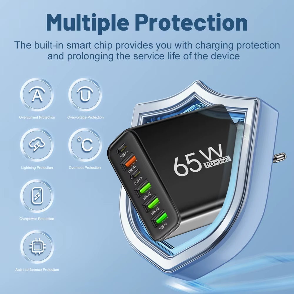 USB Charger 65W Mobile Phone Charger Fast Charging for Xiaomi Samsung Huawei P70 Travel Charger Adaptor for Iphone Quick Charger