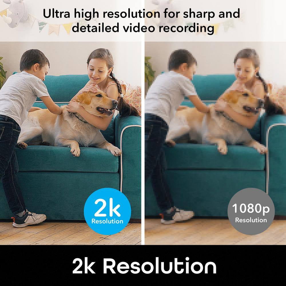 Vision 2K Wired Plug-In Indoor Smart Security Camera, Flexible Stem, Night Vision, Two-Way Talk, Live View, White