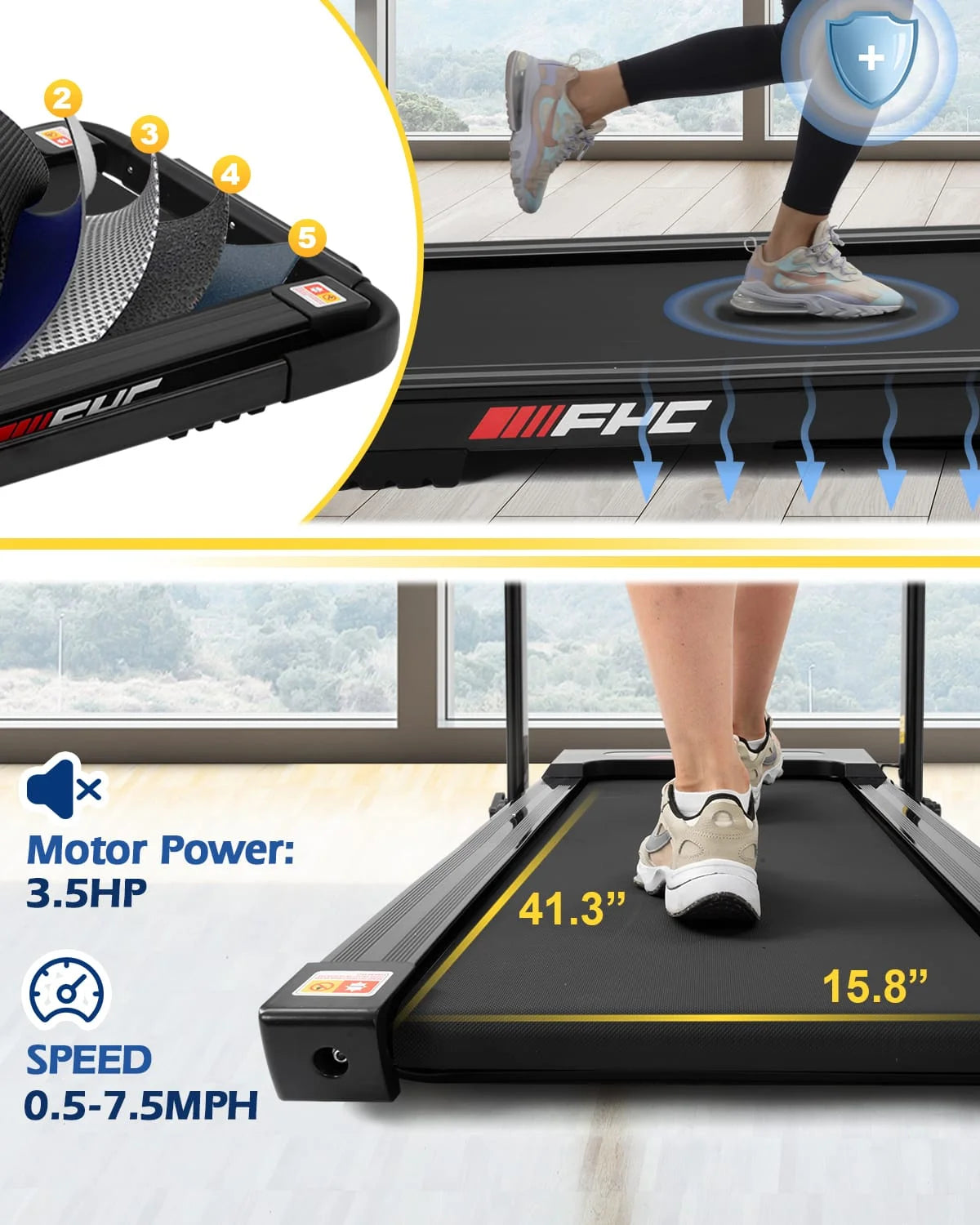 3.5HP under Desk Treadmill - 300LBS Weight Capacity, 2-In-1 Foldable Design, Remote Control & LED Display - Compact Electric Walking and Running Machine for Walking, Running, Jogging (Black)
