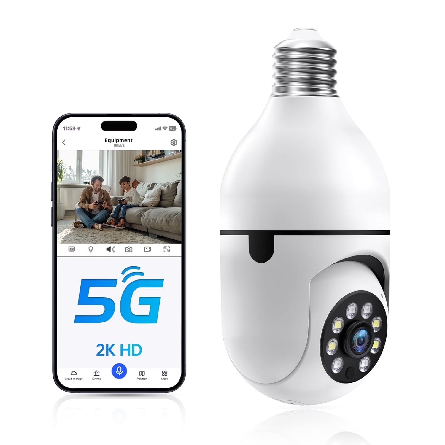 5G& 2.4Ghz Wifi Light Bulb Security Camera, 2K HD Security Cameras for Home, Wireless Outdoor Motion Detection and Alarm, Two-Way Talk, Color Night Vision