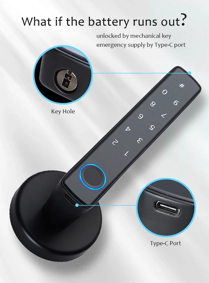 Tuya Smart Fingerprint Door Lock Knob Bluetooth Wireless Digital Door Lock Keyless Entry Door Lock Home Security Remote Lock