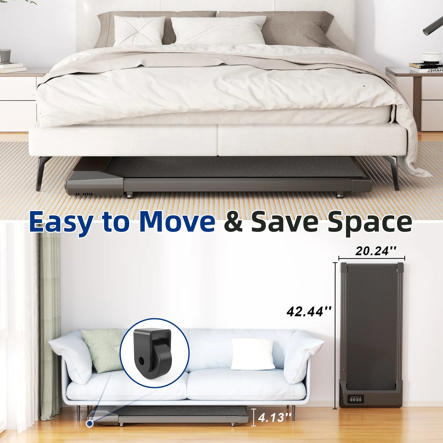 Electric Exercise Treadmill, 0.6-3.8 Mph Walking Pad with Remote Control and LED Display（Black)