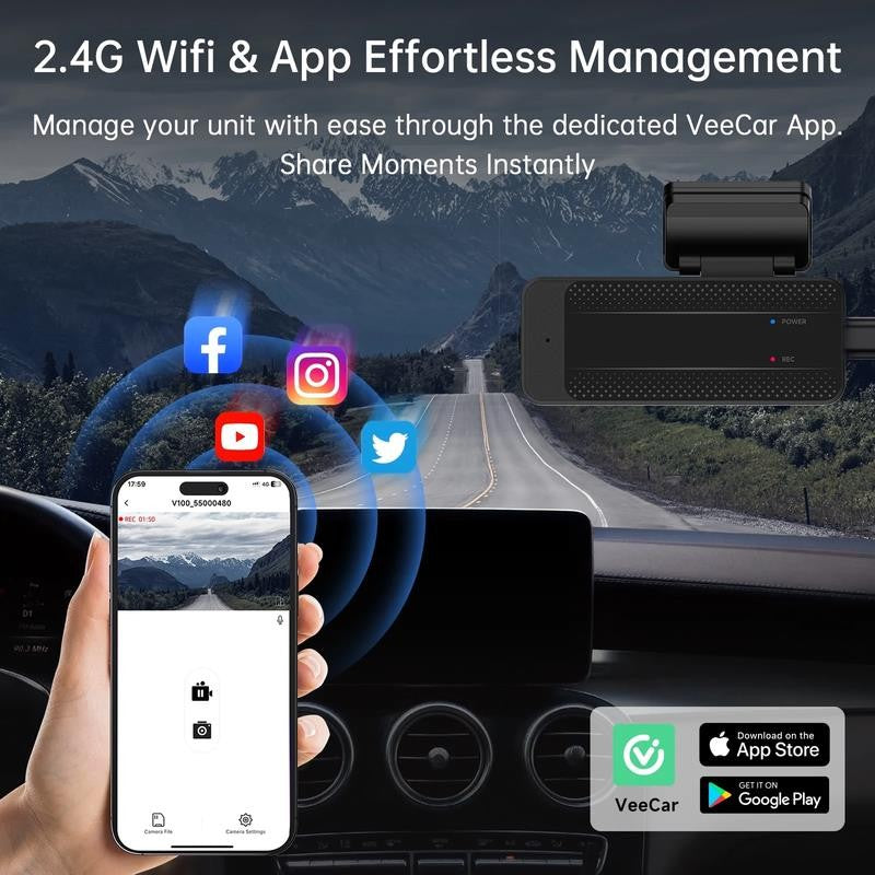 Dash Cam Front Wifi 1296P, Dash Camera for Cars,Dashcam with Night Vision, Car C