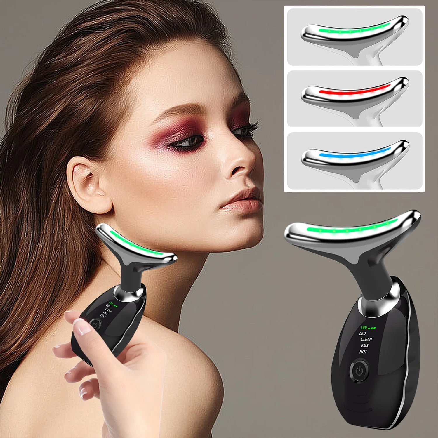Wavy Chic Beauty Microcurrent Facial Device, Multifunctional Facial Skin Care Massager with 7 Color Massage Modes, 2024 Best Electric Neck Face Lifting Massager, Reduce Fine Lines Wrinkles(Black)