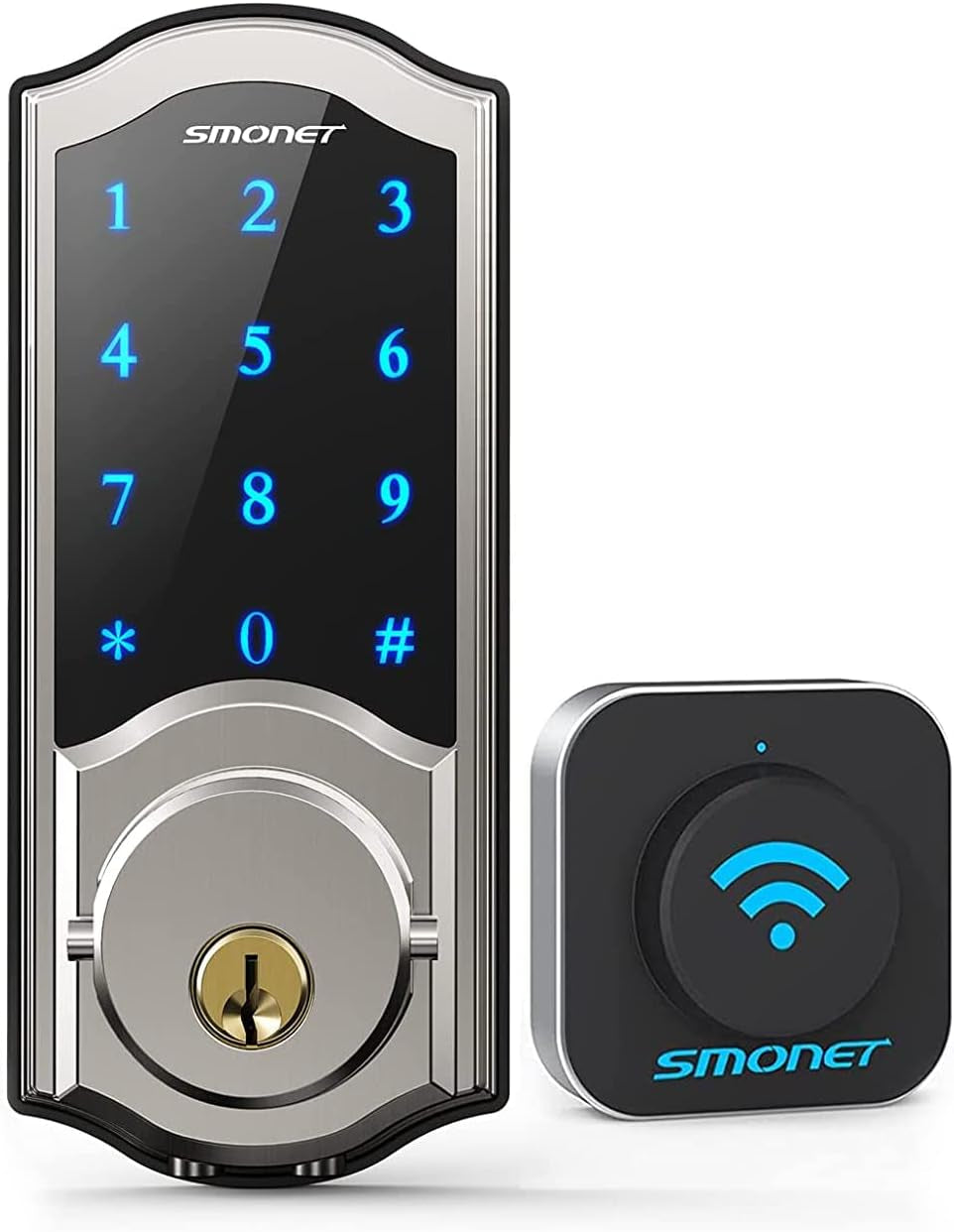 SMONET Bluetooth Smart Lock Electronic Digital Smart Deadbolt, Keyless Entry Door Lock with Keypads, Gateway Hub Included, Compatible with Alexa,App,Code for Home Apartment Front Door, Silver