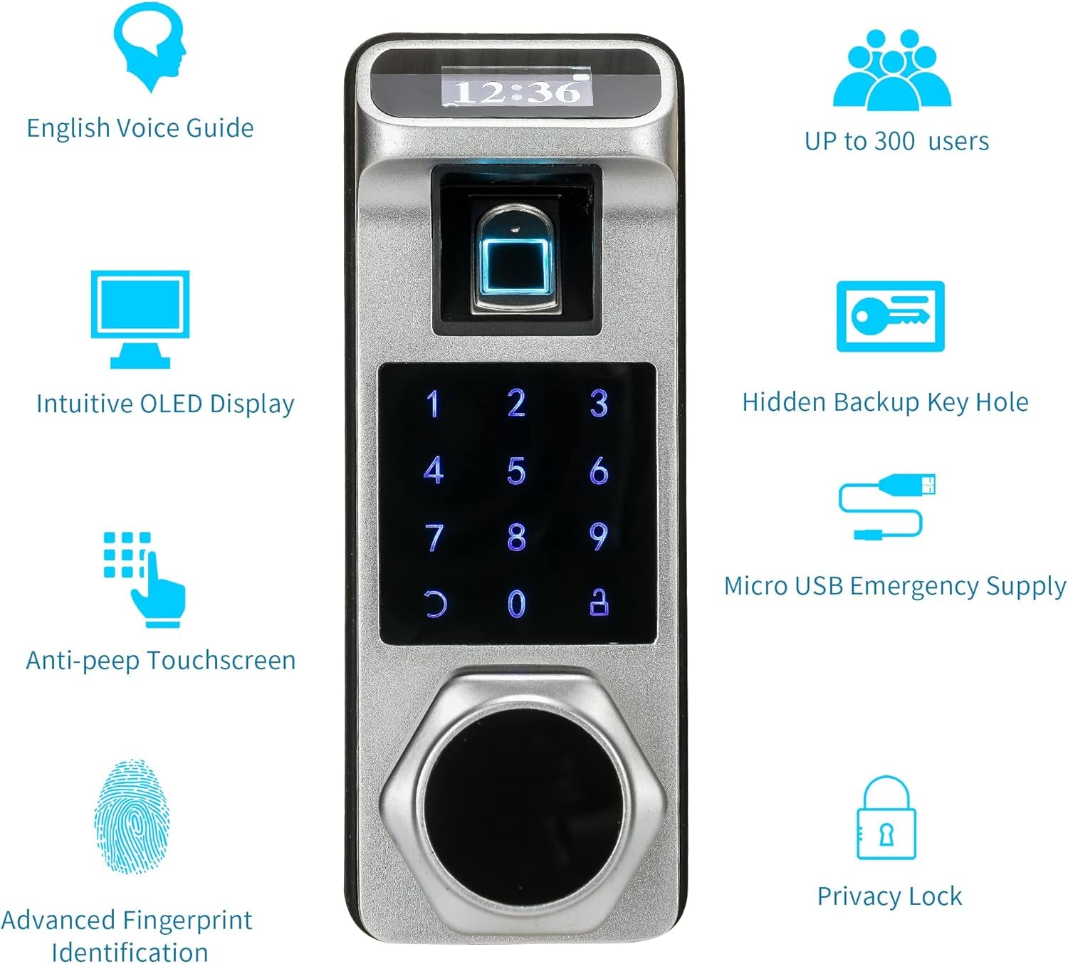 HARFO K1 Fingerprint, Keyless Entry, Keypad Lock, Biometric, Digital Door Lock for Home and Office (Silver)