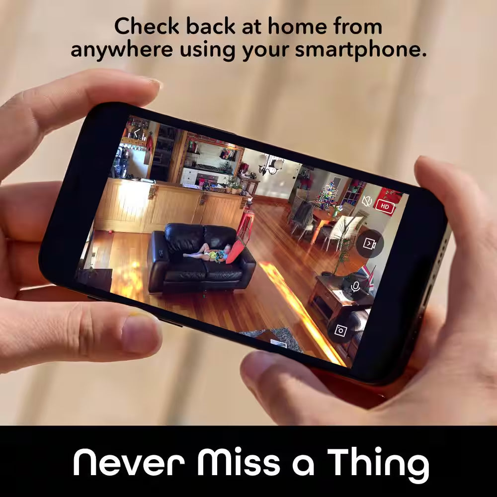 Vision 2K Wired Plug-In Indoor Smart Security Camera, Flexible Stem, Night Vision, Two-Way Talk, Live View, White