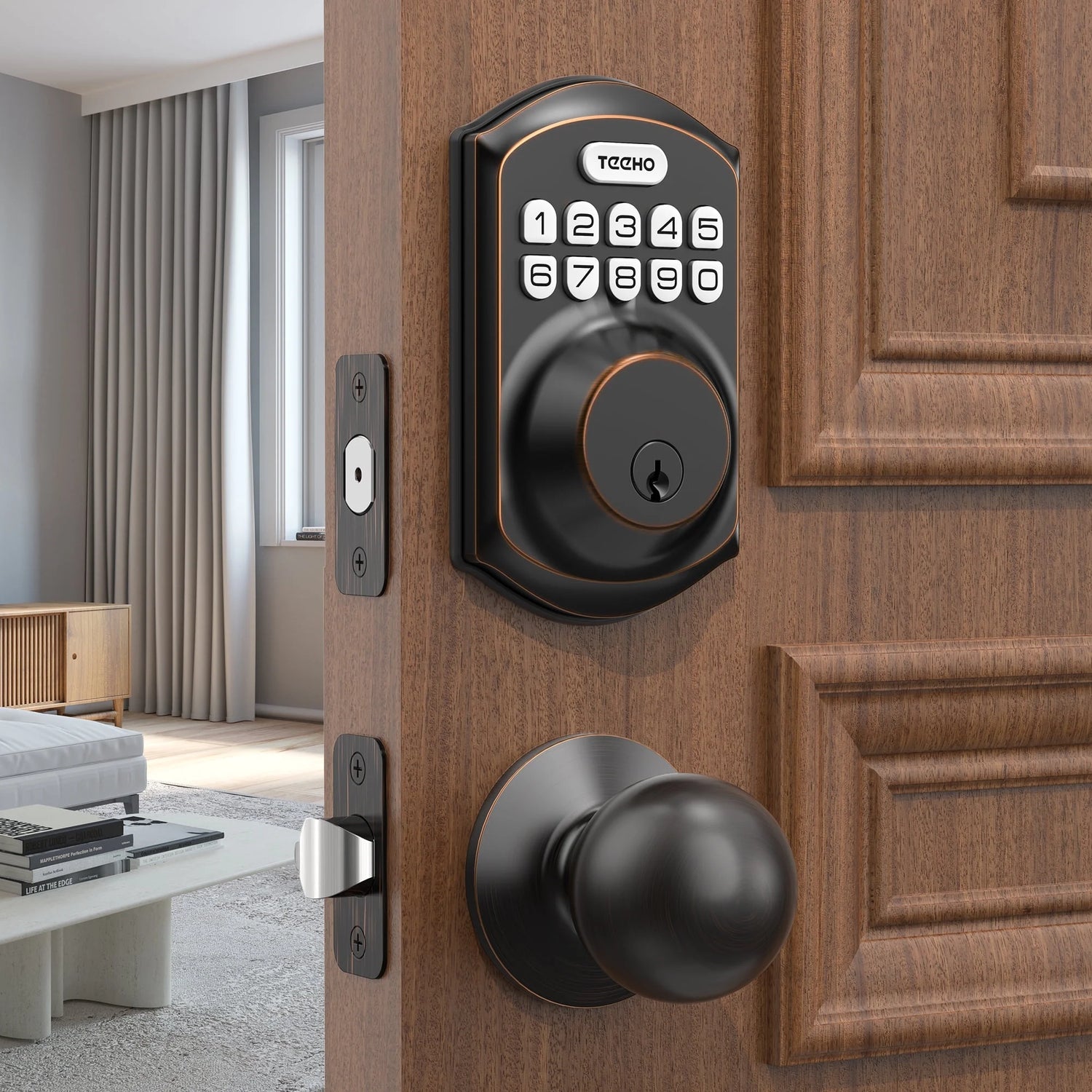 Keyless Entry Door Lock with 2 Knobs ‎Set, Keypad Deadbolt Smart Door Locks, Electronic Digital Lock for Home Front Door Easy Installation-Oil Rubbed Bronze Finish