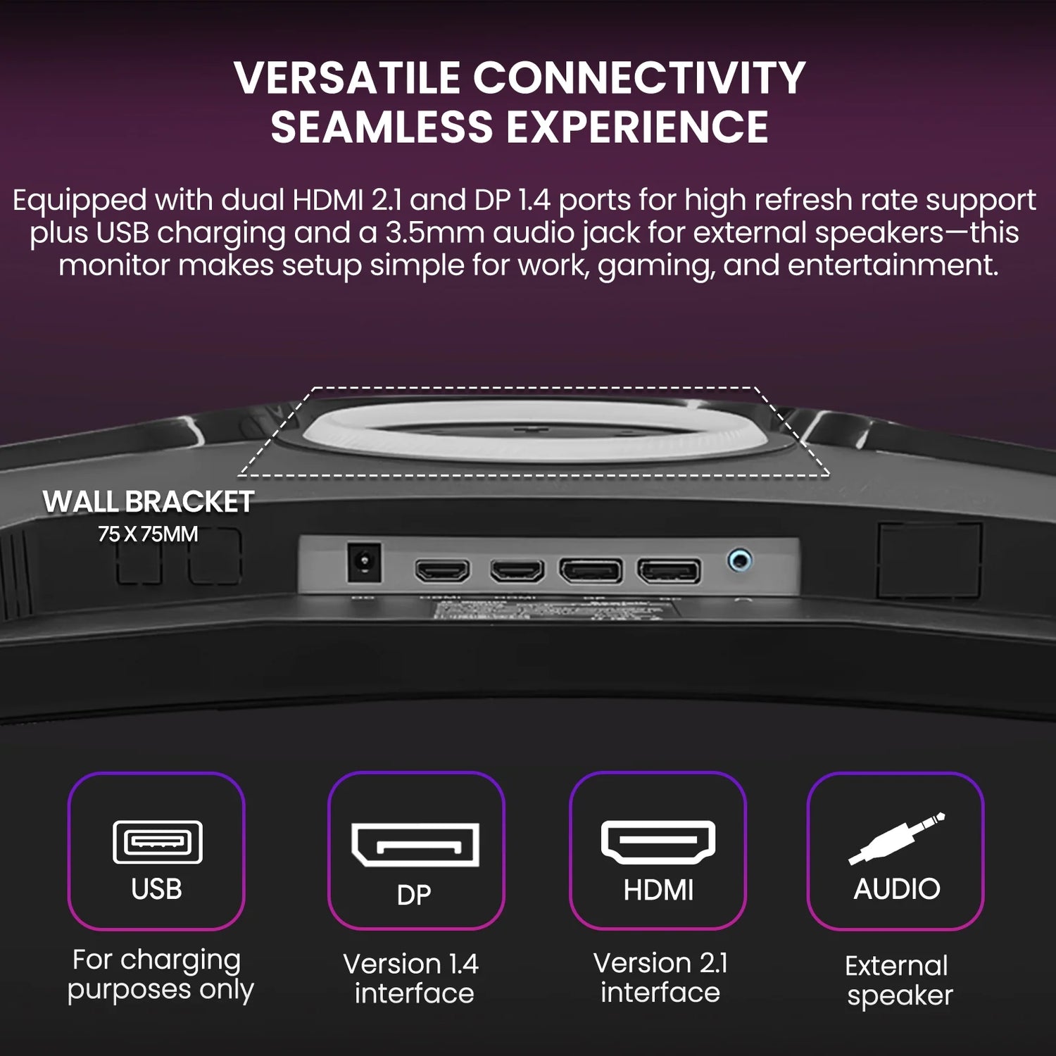 49 Inch Ultra-Wide Curved Gaming Monitor, 144Hz/165Hz, DFHD (3840X1080P), 1500R,Freesync, 32:9, 120% Srgb, HDMI 2.1 & DP 1.4, Wall Mount Install, Black