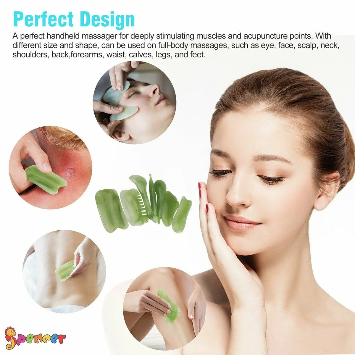 7Pcs Gua Sha Scraping Massage Tool Set, Natural Resin Quartz Stone Shape Facial Body Massage Board for Neck Release, Reduce Muscle Pain