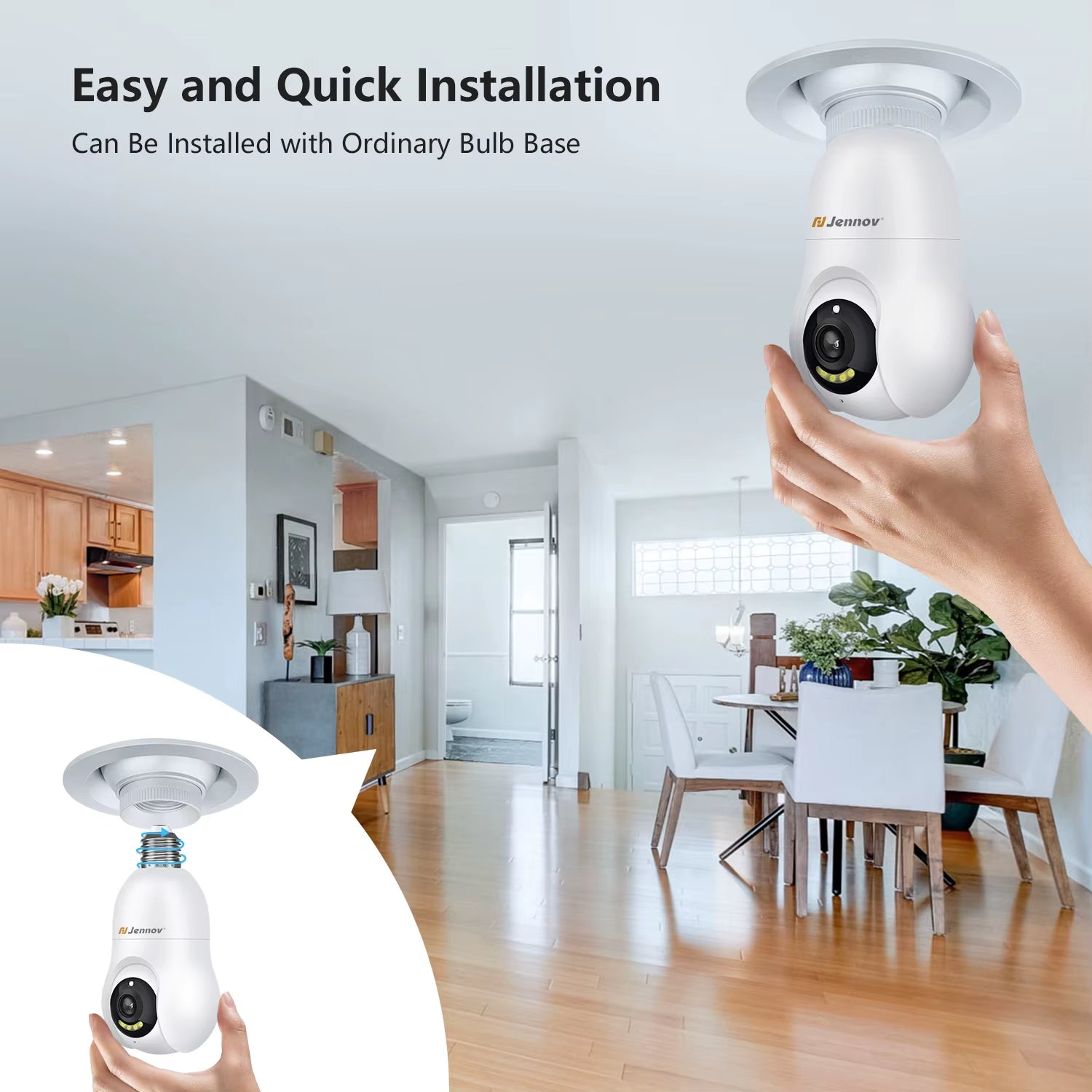2K/3MP Light Bulb Security Camera, 2.4Ghz Wi-Fi Security Camera Wireless Outdoor, 360° Indoor Light Socket Camera