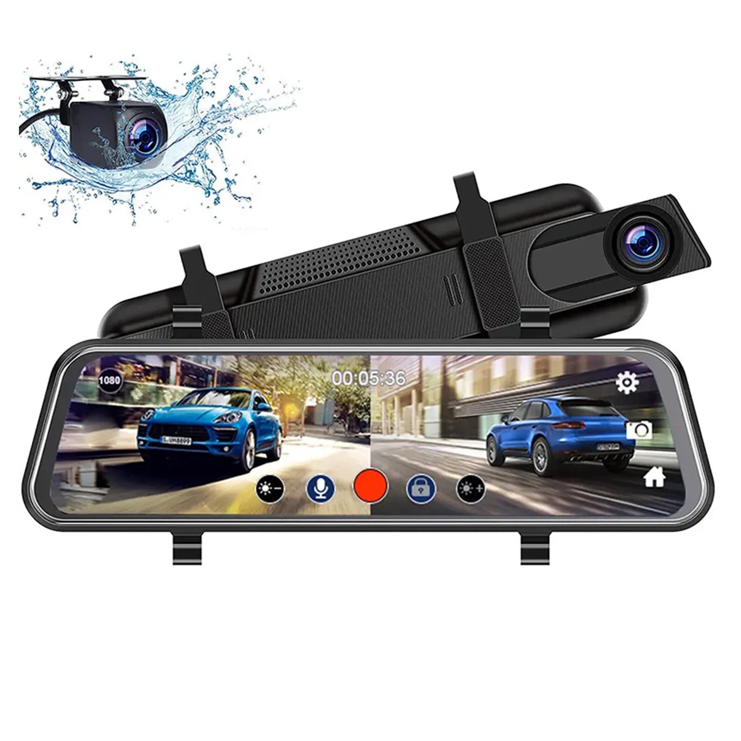 10'' Rear View Mirror Full Touch Screen Camera, Mirror Dash Cam with Wifi, Dash Cam Front 1080P and Rear 1080P, Free 32GB Card, Loop Recording Parking Monitor, Easy to Install