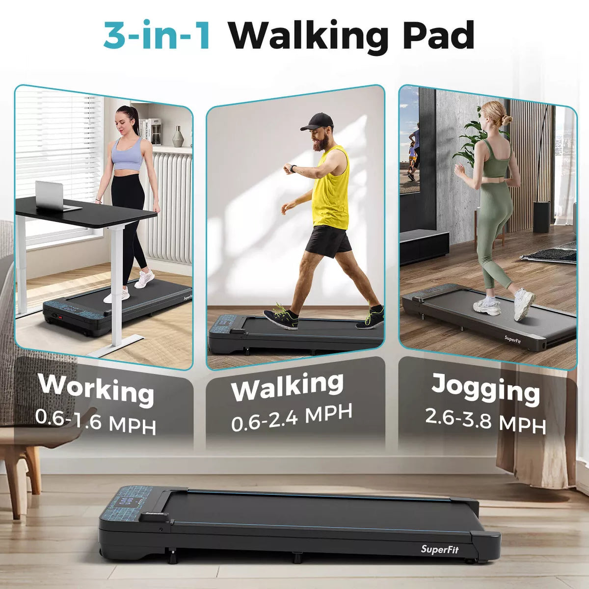 Superfit Walking Pad with LED Display APP & Remote Control Walking Jogging Machine for Home