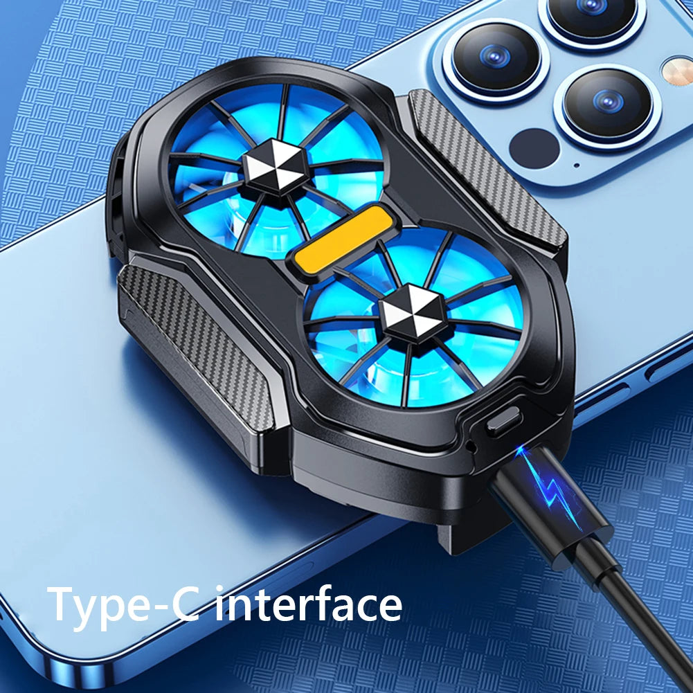 Dual Fan Rechargeable Mobile Phone Cooler for Android IOS PUBG Gaming Radiator Game Cooler Portable Cooling Fan with Blue Light
