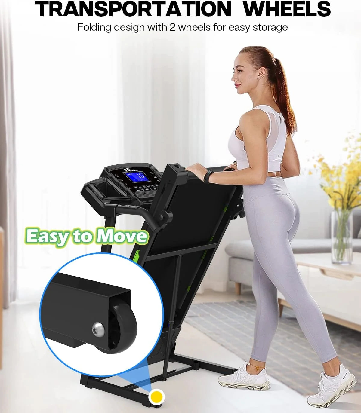 3.5HP Folding Treadmill Electric Motorized Running Machine with 10MPH Speed, Large Running Surface, 12 Programs, Speakers, LCD and Pulse Monitor for Running Walking,Max Weight 330Lb