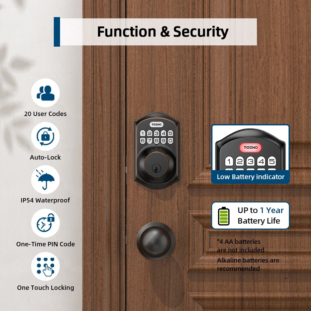 Keyless Entry Door Lock with 2 Knobs ‎Set, Keypad Deadbolt Smart Door Locks, Electronic Digital Lock for Home Front Door Easy Installation-Oil Rubbed Bronze Finish