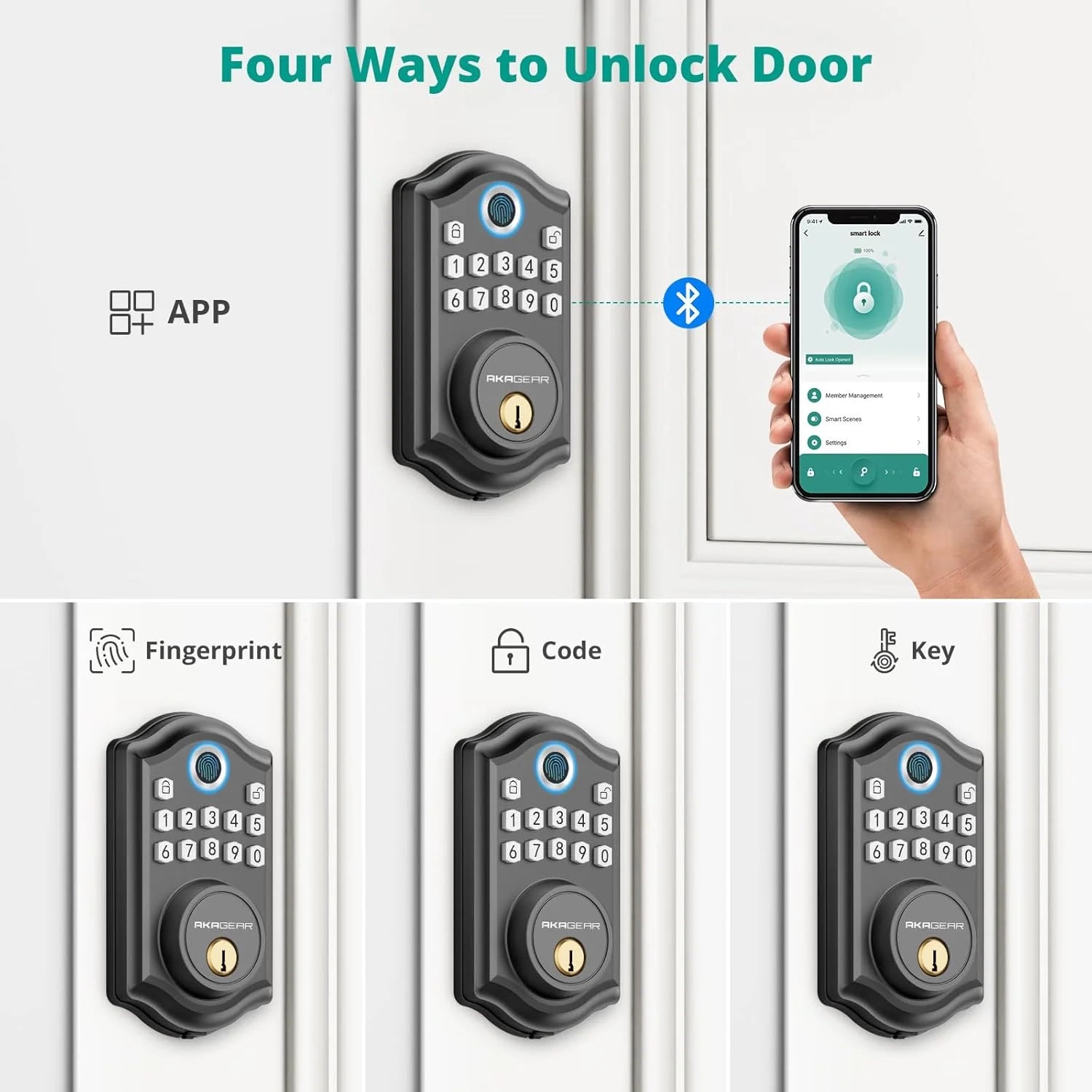 Keyless Entry Door Lock with APP Control, Fingerprint Security Deadbolt Lock for Front Door, Auto Lock, Easy Installation, Black
