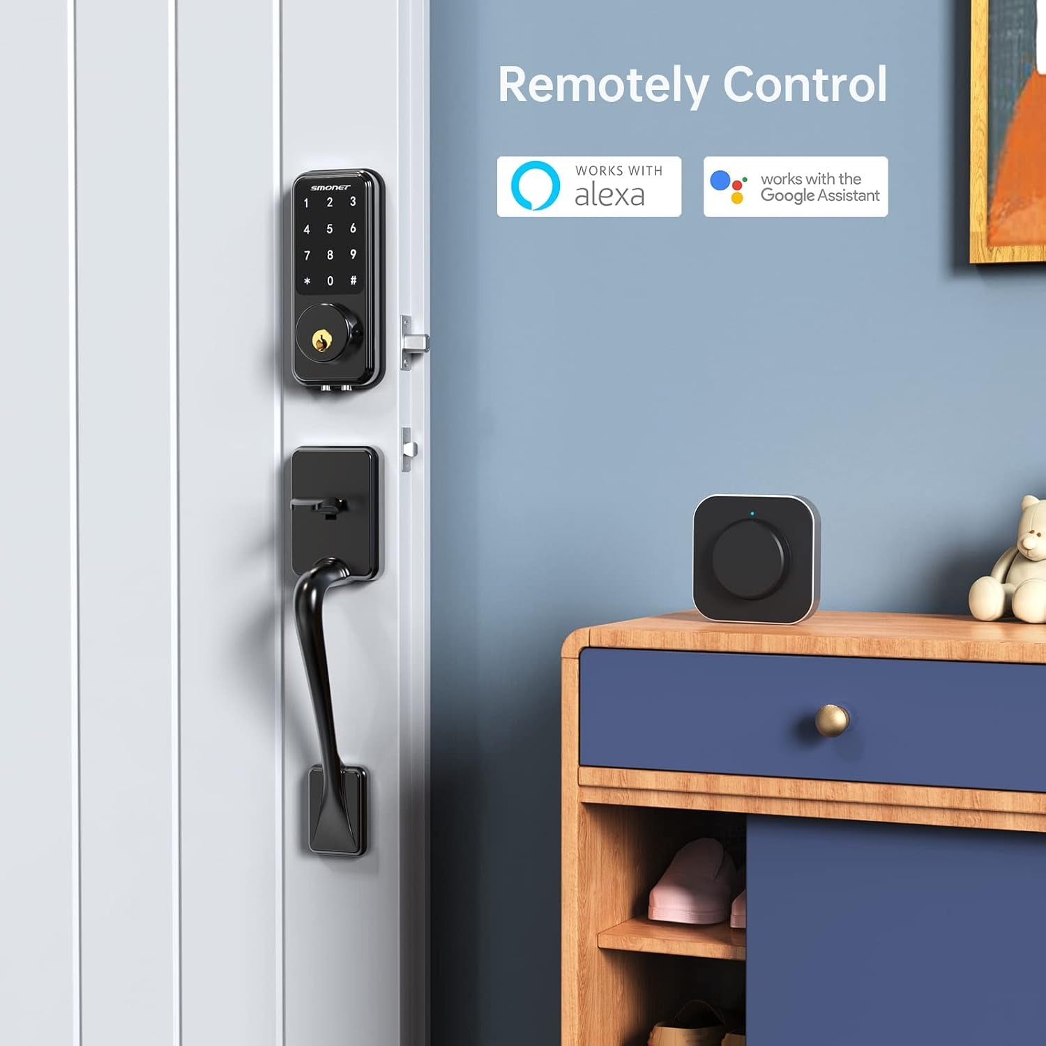 SMONET Smart Door Lock, Keypad Deadbolt with Wifi Bridge, Bluetooth Touchscreen, Alexa Compatible, Black