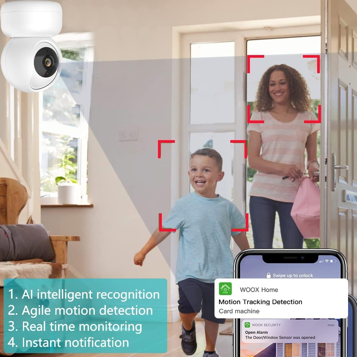 VENZ 1080P Indoor Security Camera with 360° PTZ, Audio Monitoring, and 2.4G WiFi Connectivity - Smart Home Camera for Pets and Babies