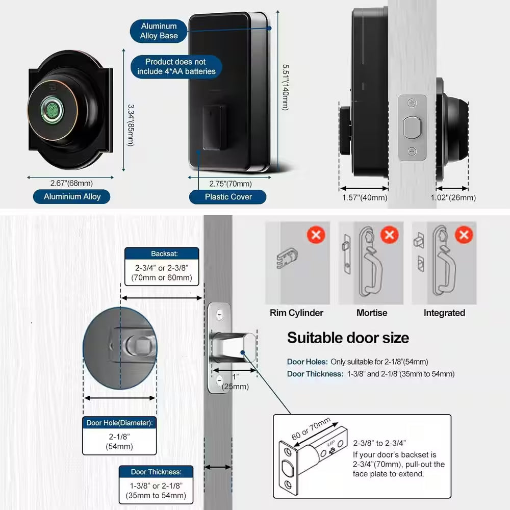 3-In-1 Biometric Security Lock Keyless Entry System in Black, IP 63