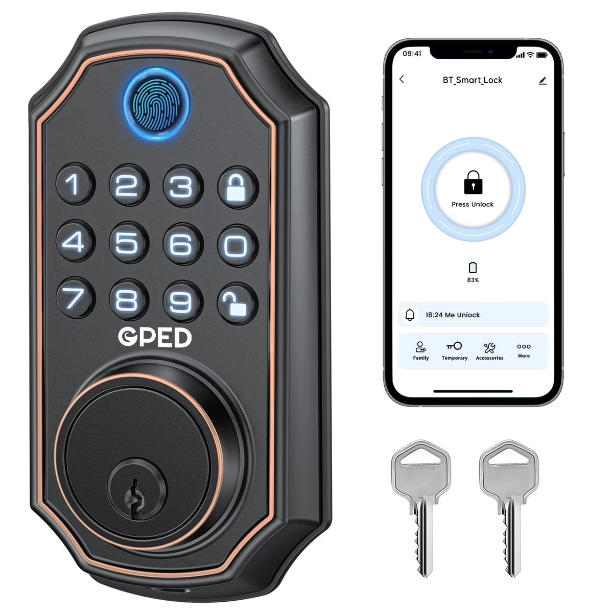 Fingerprint Door Lock, Keyless Entry Door Lock with APP Control, Smart Locks for Front Door, Deadbolt Lock with 50 User, Auto Lock, IP 66 Waterproof, Easy Installation