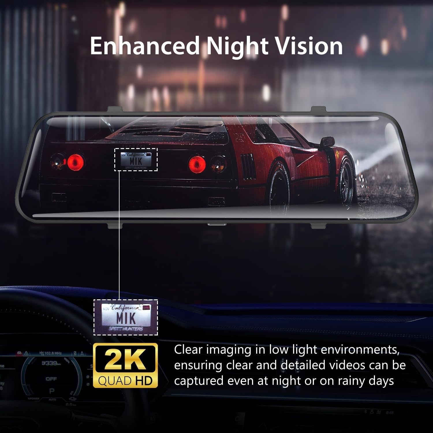 Mirror Dash Cam Backup Camera, 10'' 1440P Full HD Smart Rear View Mirror