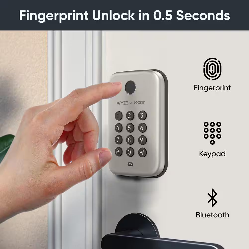 Satin Nickel Smart Lock, Fingerprint Keyless Entry, Bluetooth Deadbolt Replacement, App Monitoring and Scheduled Access