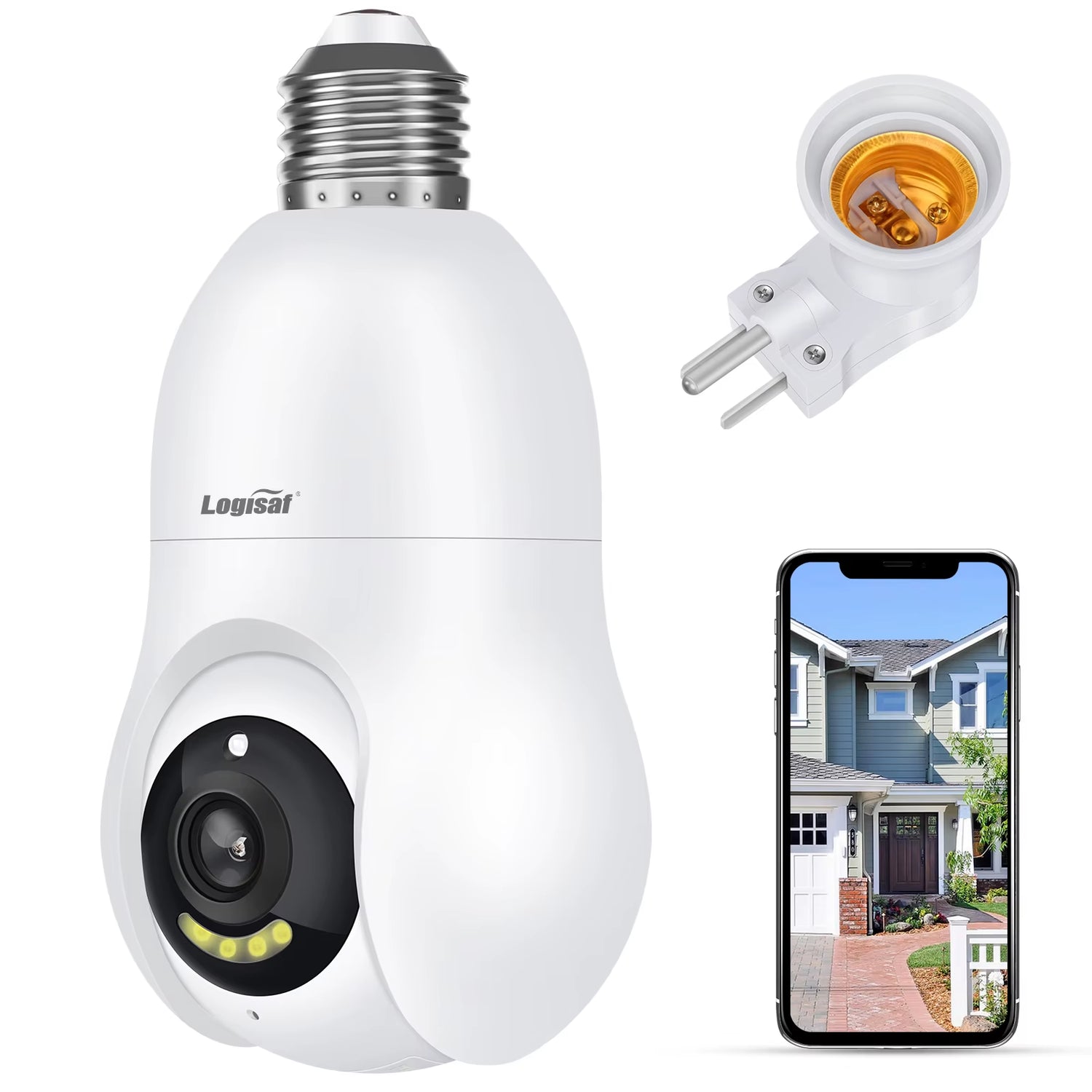 2K/3MP Light Bulb Security Camera, 2.4Ghz Wi-Fi Security Camera Wireless Outdoor, 360° Indoor Light Socket Camera