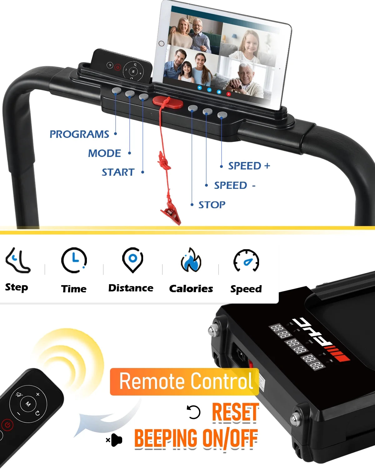 3.5HP under Desk Treadmill - 300LBS Weight Capacity, 2-In-1 Foldable Design, Remote Control & LED Display - Compact Electric Walking and Running Machine for Walking, Running, Jogging (Black)