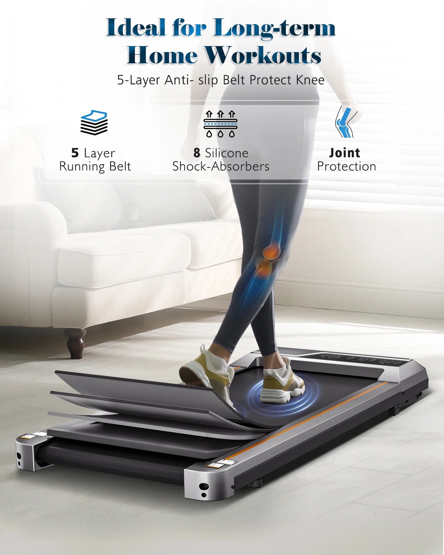 Treadmill Walking Pad 2.5HP with Large LCD Display Portable Wheels and Max Capacity 265Lb for Home Use