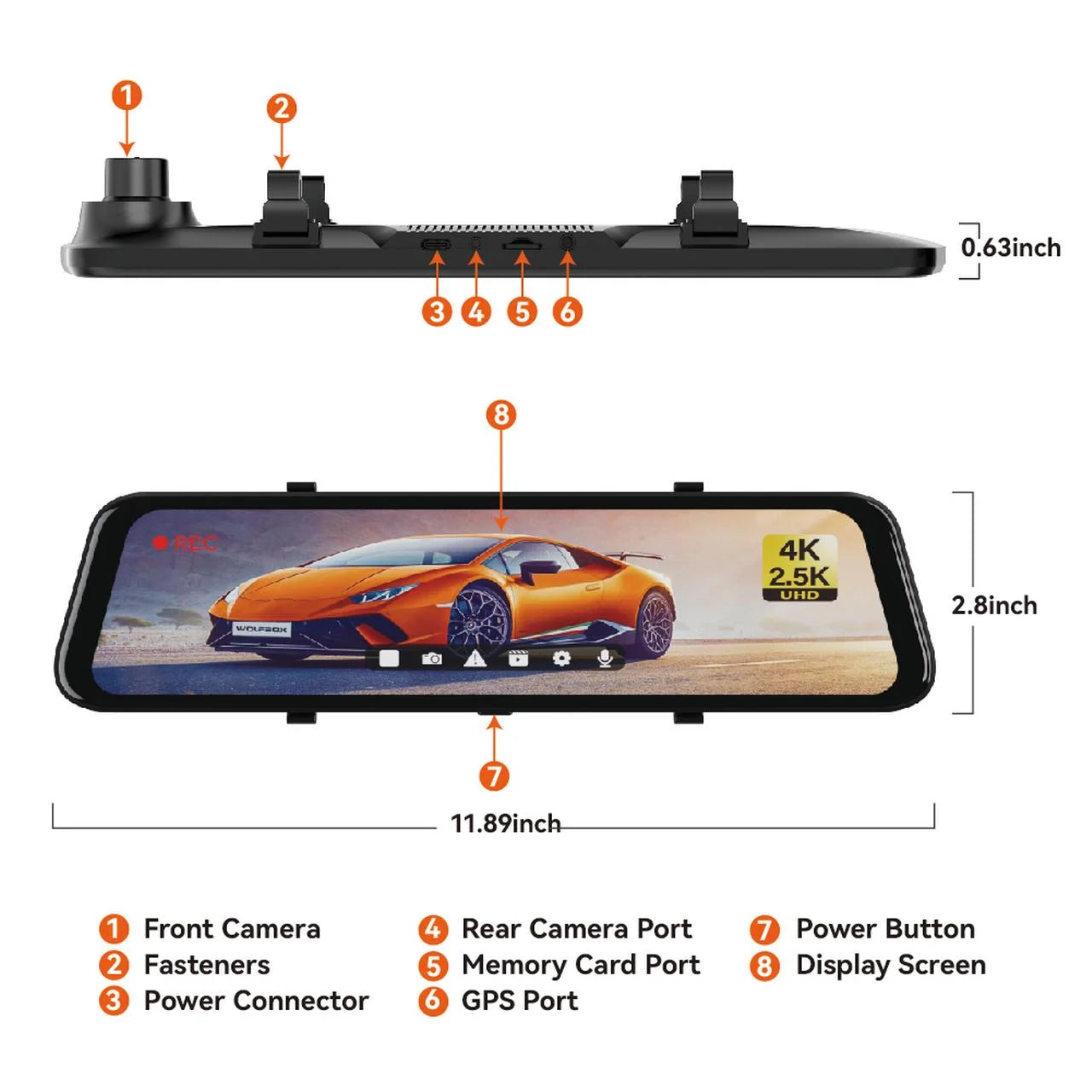 12" Rear View Mirror Dash Cam, 4K Mirror Dash Cam Front and 2.5K Rear Camera, Rearview Dash Camera for Car with WDR, Night Vision, Free 64GB Card & GPS