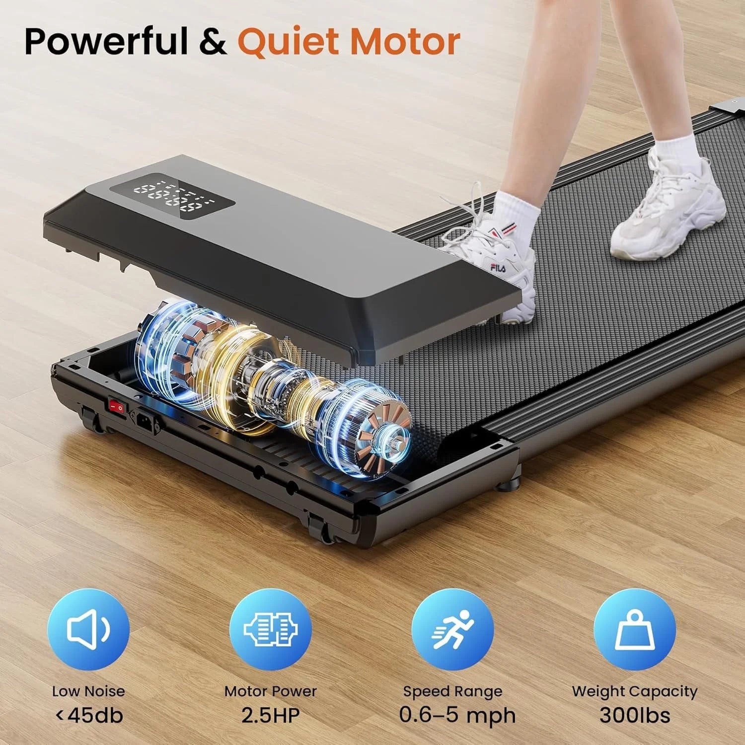 Electric Exercise Treadmill, 0.6-3.8 Mph Walking Pad with Remote Control and LED Display（Black)