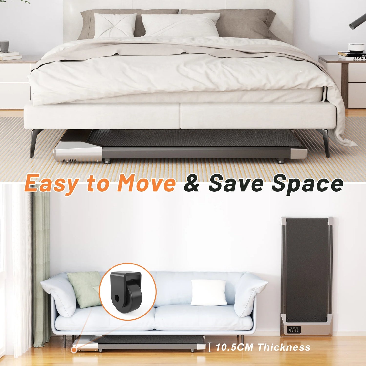 Walking Pad 2 in 1 under Desk Treadmill, 2.5HP Low Noise Walking Pad Running Jogging Machine with Remote Control for Home Office, Lightweight Portable Desk Treadmill Installation Free