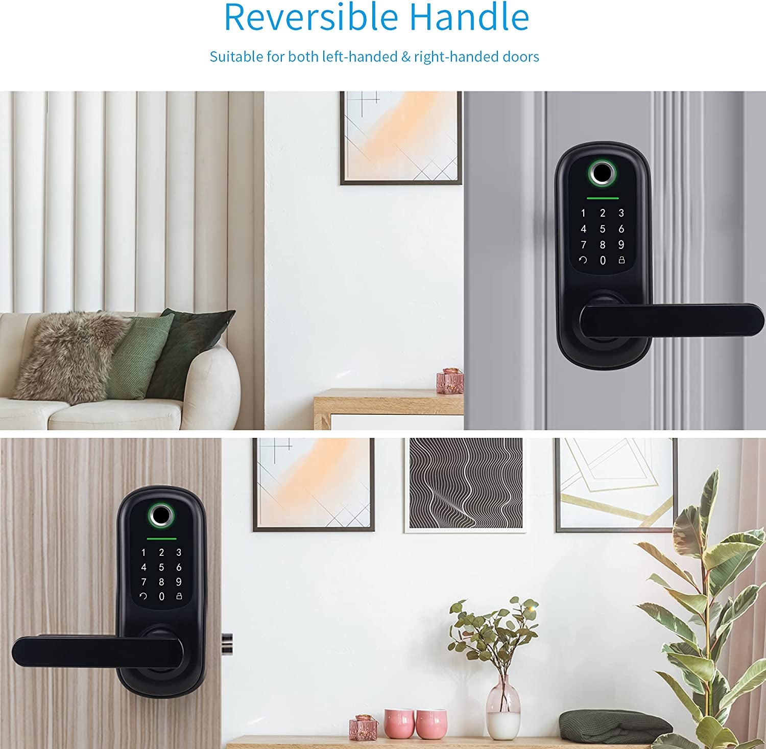 Keyless Entry Door Lock, Bebasia Door Lock with Keypad, Smart Door Lock, Fingerprint Door Lock, Digital Kepad Door Lock, Smart Door Level Lock with Reversible Handle (Black)