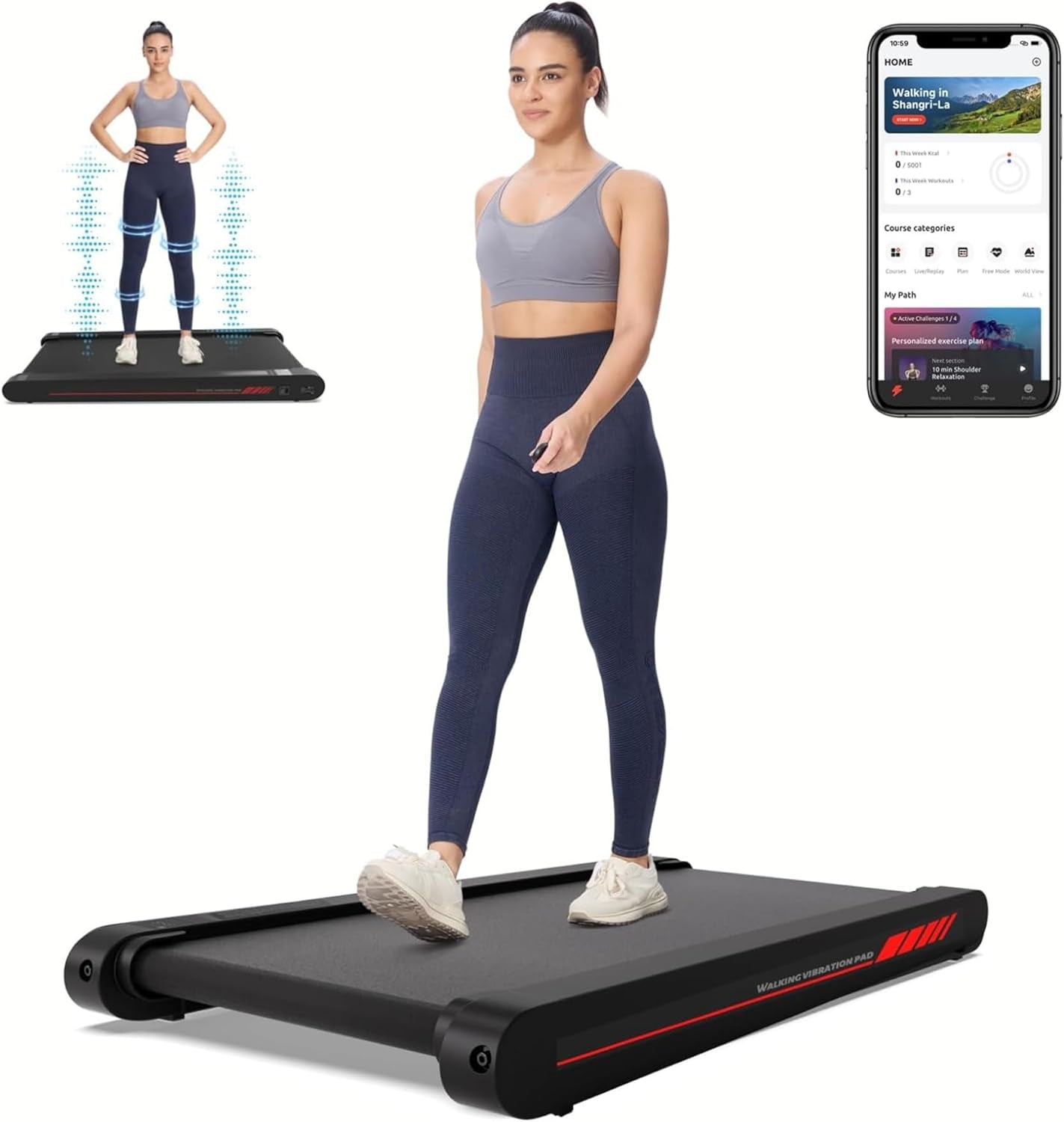 Walking Vibration Pad with APP, 3 in 1 under Desk Treadmill, 2.5HP Low Noise Wal