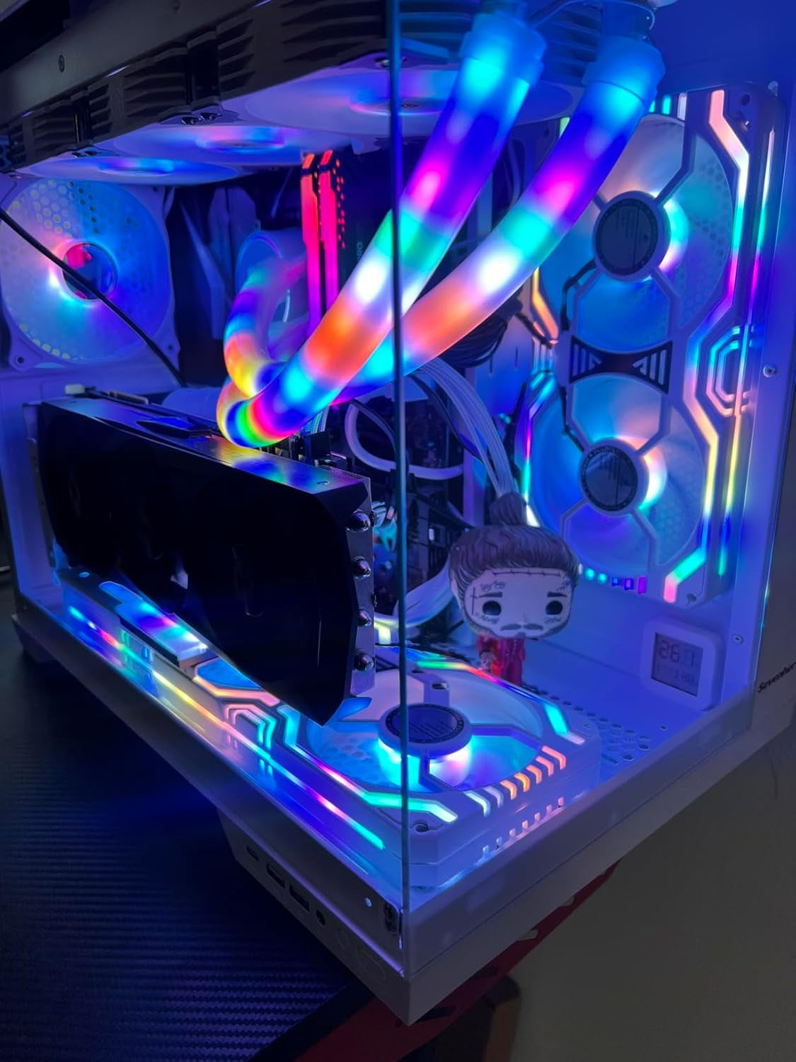 Matrix-White 48 Addressable RGB Leds 240MM All-In-One Square Frame Integrated Fan with MB Sync/Analog Controller, Integrated PWM Control Fan for Computer Case and Liquid Cooling System