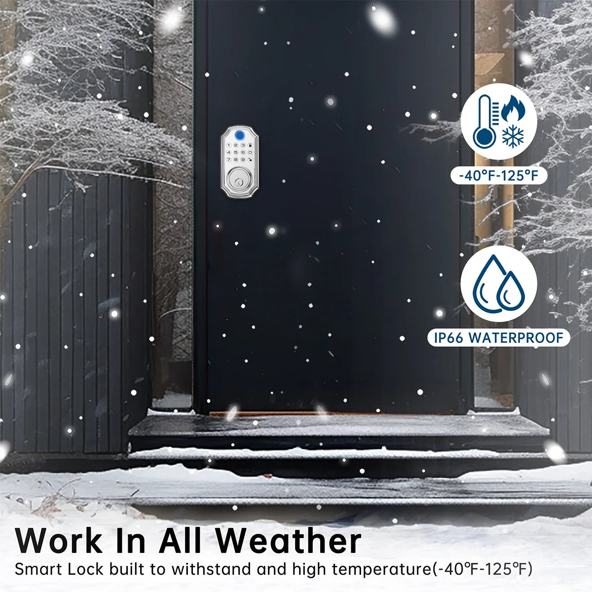 Fingerprint Door Lock, Keyless Entry Door Lock with APP Control, Smart Locks for Front Door, Deadbolt Lock with 50 User, Auto Lock, IP 66 Waterproof, Easy Installation, Silver