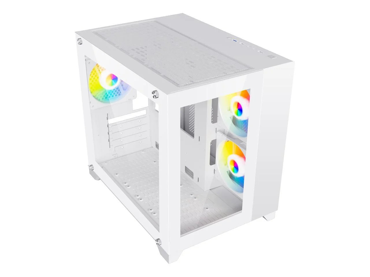 Argb-Q3.V2-W White USB3.0 Tempered Glass Micro ATX Gaming Computer Case W/ Dual Tempered Glass Panel and 3 X ARGB LED Fans (Pre-Installed)