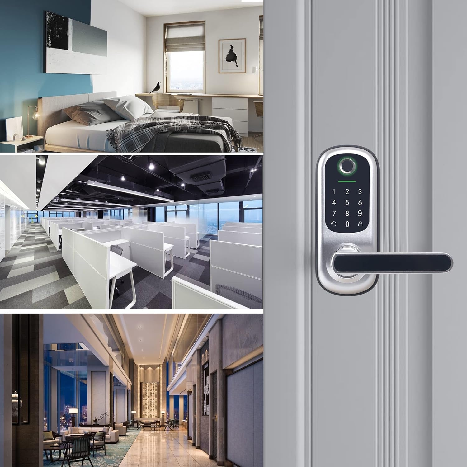 BEBASIA Keyless Entry Door Lock, Fingerprint & Smart Keypad, Digital Kepad Door Lock, Reversible Handle, Silver