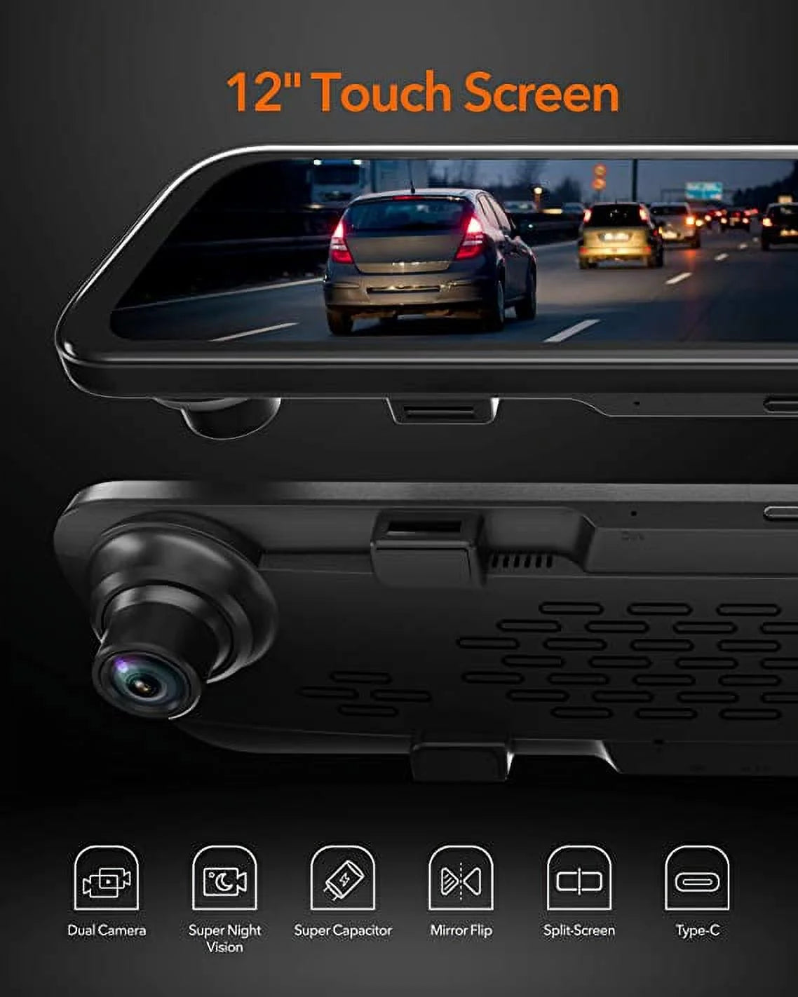 Mirror Dash Cam, 4K Front and 1080P Rear Dashcam, 12" Backup Camera with Night Vision, AI Dash Cam, Free 32GB Card
